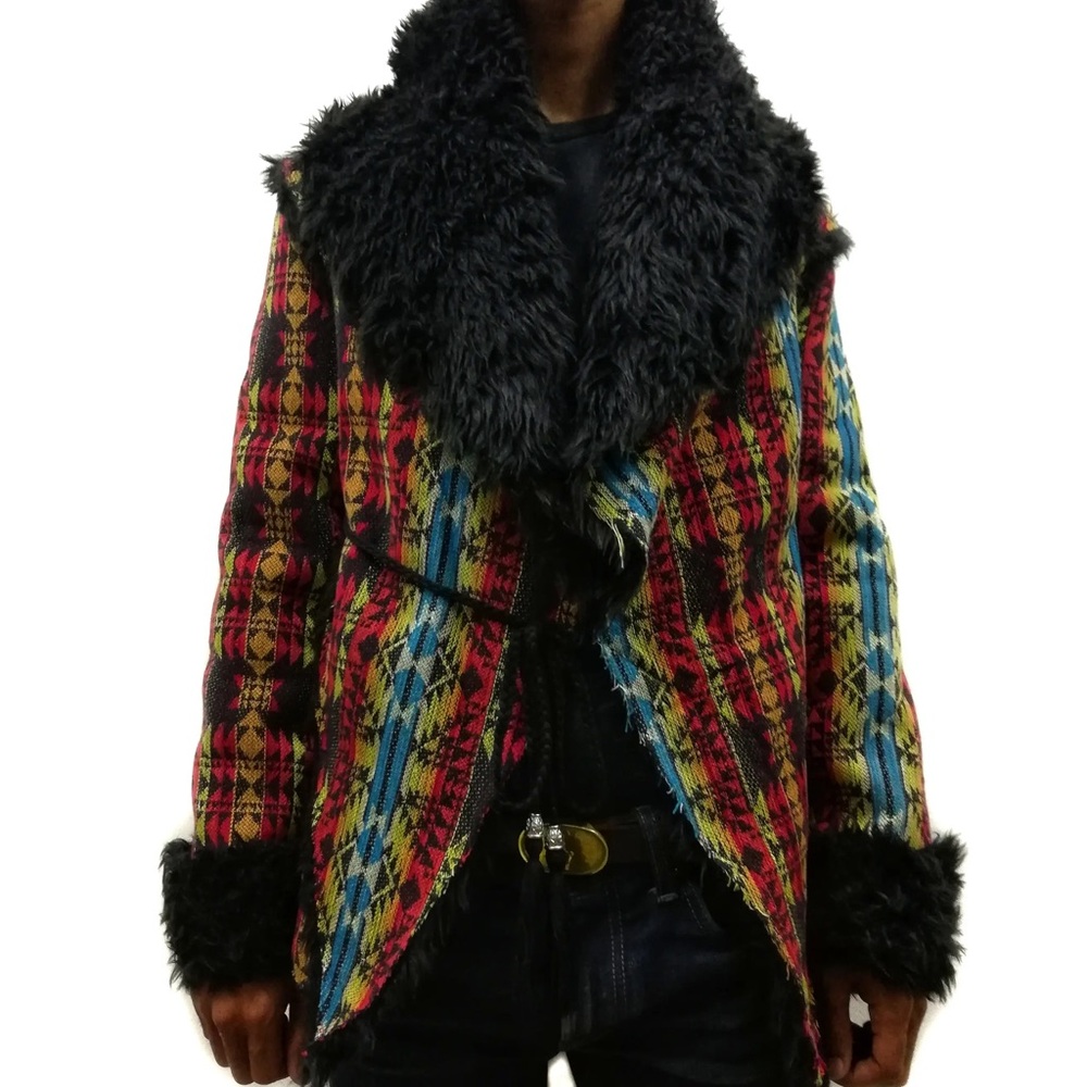 UNIF sz L Linda Jacket Coat Aztec Tribal Faux Fur